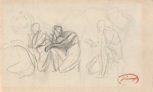 Trois personnages à genoux