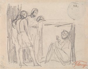 Trois personnages debout devant un personnage assis - George Romney