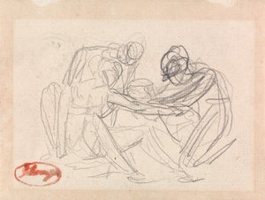Deux personnages agenouillés devant un personnage assis - George Romney