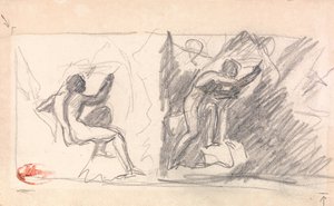 Deux esquisses : Nu masculin assis, vue arrière ; personnage debout, gesticulant - George Romney