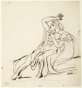 Deux personnages assis ; au verso : trois études de groupes de personnages - George Romney