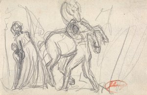 Sujet non identifié : Femme, enfant, homme et cheval - George Romney