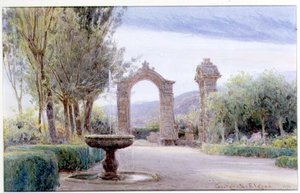 Un jardin italien avec une fontaine et deux arches - George Samuel Elgood