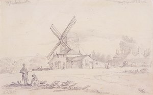 Vue du moulin avec un moulin à vent à Blackheath, Greenwich, Londres, 1833