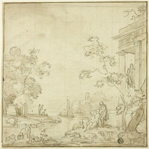 Scène de port avec personnages, Temple