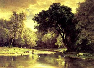 Pêcheur dans un ruisseau - George Snr. Inness
