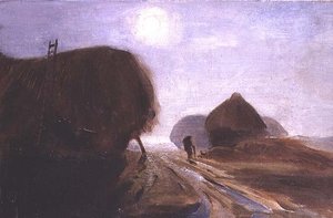 Meules de foin au clair de lune
