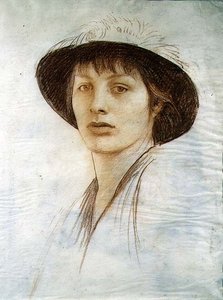 Fille au chapeau à plumes - George Spencer Watson