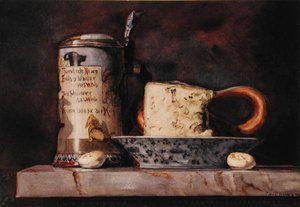 Nature morte avec fromage et chope