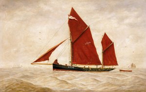 Un chalutier de pêche de la compagnie de Lowestoft, avec ses voiles rouges distinctives