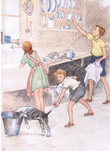 Aider sa mère dans la cuisine, tiré de Pets Limited publié par Collins