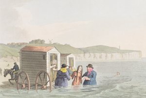 Bain de mer dans la baie de Bridlington, extrait de "Costumes of Yorkshire", par George Walker