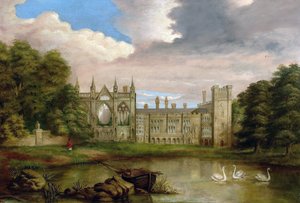 Abbaye de Newstead, Nottinghamshire, depuis le lac supérieur