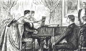 Dessin animé représentant une soirée musicale à la maison - George du Maurier