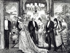 Caricature représentant une soirée élégante dans une maison victorienne