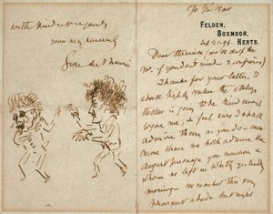 Lettre avec dessin de Whistler menaçant Du Maurier