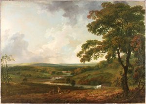 Vue dans le parc de Welbeck avec un ruisseau sinueux