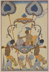 Inde. Un personnage porté dans une litière - Georges Barbier