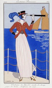 Femme regardant au loin, en tenue de yacht - Mode 1914