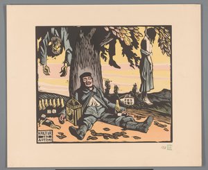 Soldat allongé contre un arbre avec des personnes pendues (Kultur en automne) - Georges Hermann Rene Paul