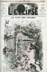 La clé des champs, illustration par Pilotel remplaçant le dessin de Gill "Justice et Vengeance poursuivant le crime", censuré par la police. Couverture dans "L