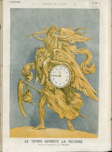 Illustration de Georges Meunier (1869-1934) dans « Fantasio », 01/04/15 - Le temps apporte la victoire - Guerre de 14-18, Victoire - Temps (Allégorie de), Victoire (allégorie) - Allégorie