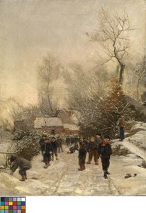 Village avec enfants dans la neige