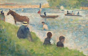 Cheval et bateaux (Étude pour "Baigneurs à Asnières") - Georges Seurat