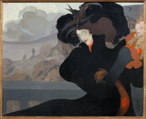 Femme au chapeau noir (peinture sur toile) - Georges de Feure