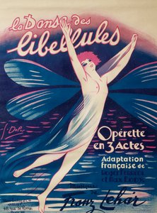 Affiche pour La danse des libellules, opérette, adaptation française par Roger Ferreol et Max Eddy, musique de Franz Lehar, Éditions Max Eschig, Paris