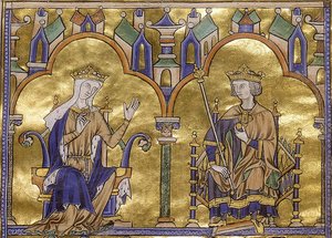 Blanche de Castille et le roi Louis IX de France, de la Bible moralisée de Tolède de Saint Louis, vers 1227-1234