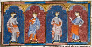 Clodomire, Childebert, Théodoric et Clothaire, extrait des Chroniques de France ou de St Denis, 14e siècle (22093692824) - Georgia Levan Ramishvili from Tbilisi