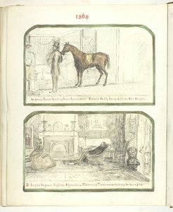 Sans titre [homme avec cheval, et couple se relaxant près du feu]