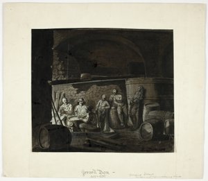 Cave à vin avec des hommes jouant aux cartes - Gerrit Dou