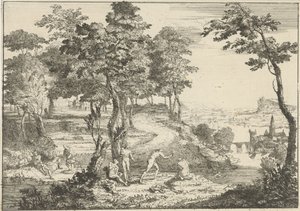 Paysage avec baigneurs et pêcheurs