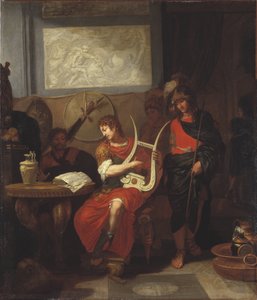 Achille jouant de la lyre devant Patrocle