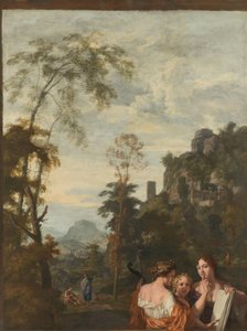 Paysage italien avec trois femmes faisant de la musique