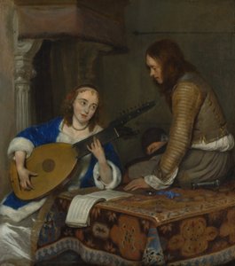 Une femme jouant du théorbe-luth et un cavalier, vers 1658 - Gerard ter Borch