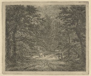 Bergère avec vache dans la forêt (la vache dans la forêt de Bentheim)
