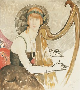 Une dame jouant de la harpe - Gerda Marie Frederike Wegener