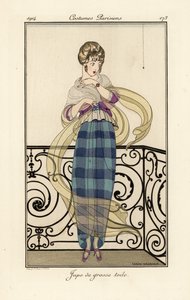 Femme en grande jupe de toile, ayant peur d