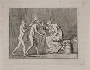 Allégorie avec trois jeunes hommes et un vieil homme en costume antique - Gerhard Ludvig Lahde