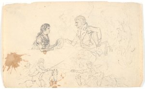 Prince héritier Frederik avec le prince héritier (Chr. VIII) et croquis de cavaliers et de figures