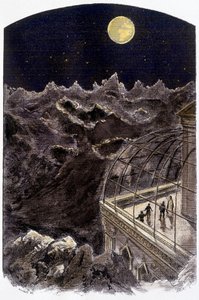Personnes sur la Lune observant la Terre - ill. de Gerlier, dans Un monde inconnu : 2 ans sur la lune par Pierre de Sélènes, éd. Flammarion