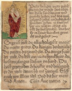Madone et Enfant dans une Gloire avec une Indulgence et une Prière - German 15th Century