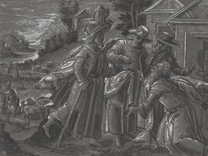 Abraham recevant les anges [verso] - German 16th Century