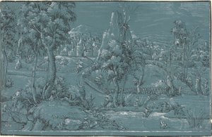 Paysage avec des hommes pêchant - German 16th Century