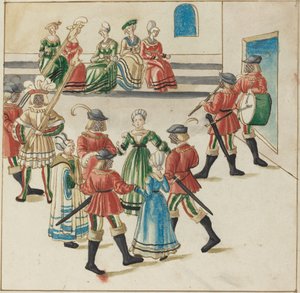Trois couples dansant en cercle - German 16th Century