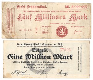 Billets de cinq millions et un million de marks, 1923