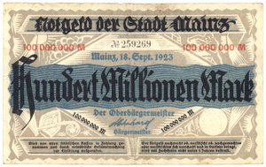 Un billet de cent millions de marks, 1923